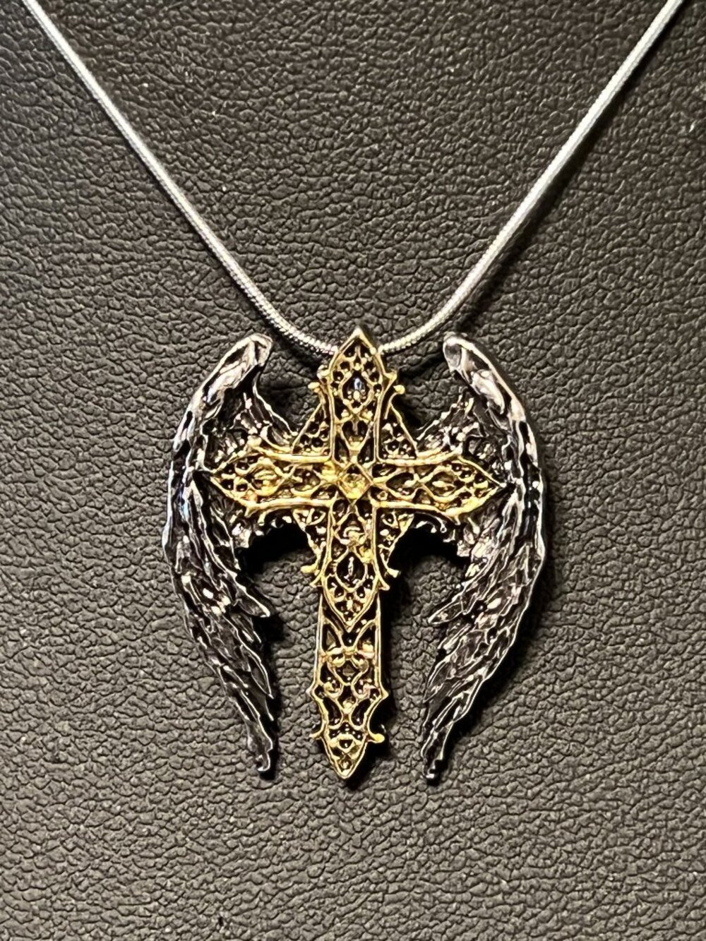 Two Tone Winged Cross Pendant Necklace ** PLEASE READ DESCRIPTION ** (126)